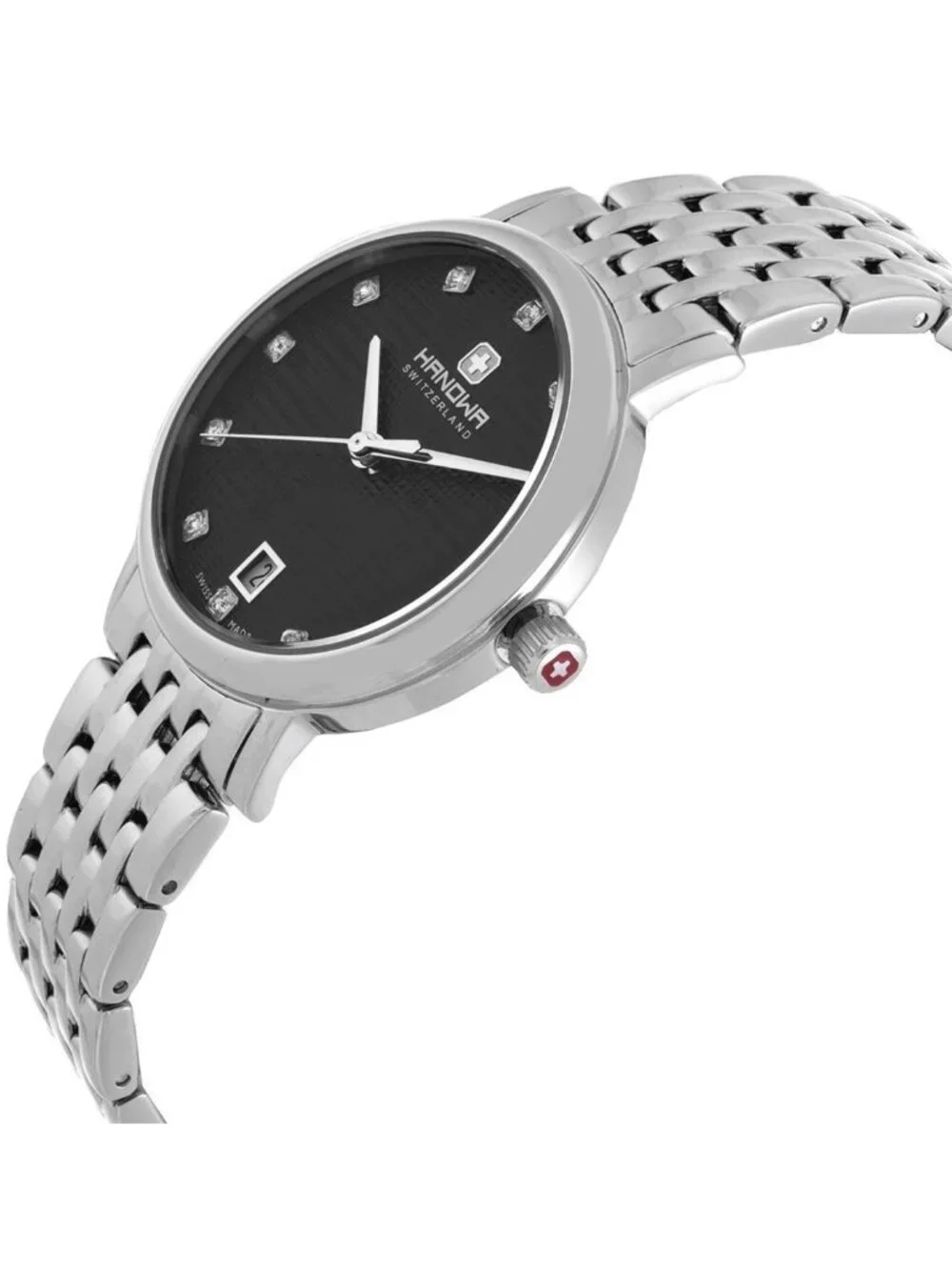 NWT Hanowa Rivera Quartz Crystal Black Dial Ladies Watch